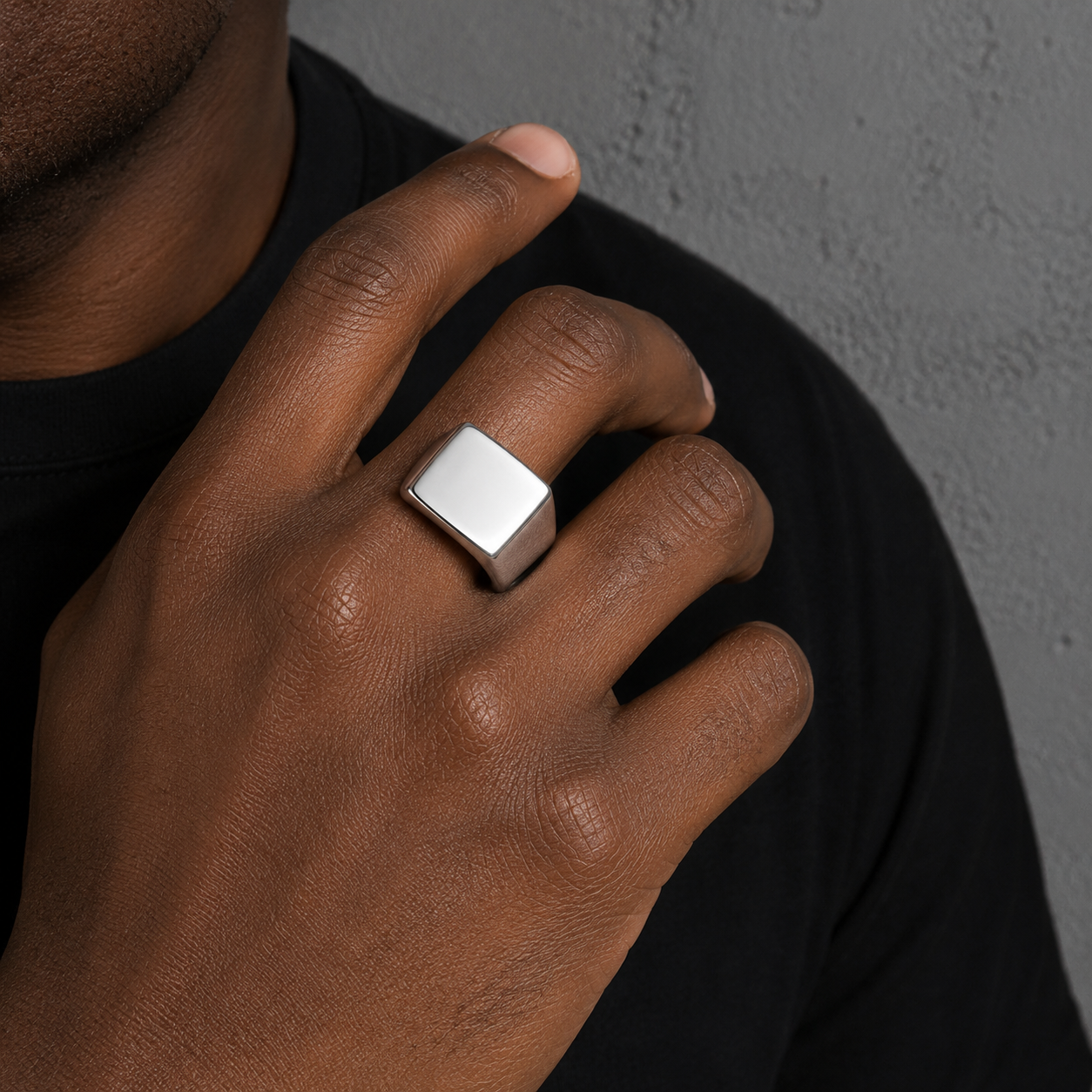 Borelli Silver Stainless Steel Polished Signet Ring - Image 2