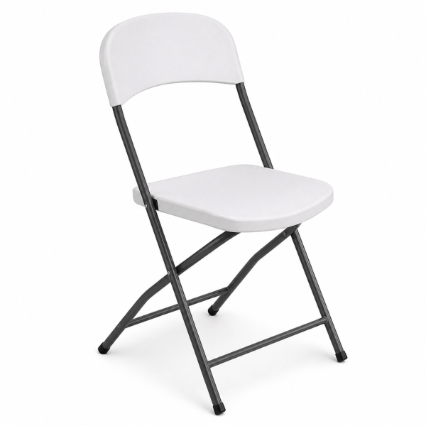 UniQue Blow Moulded Folding Plastic Chair With Steel Frame – White