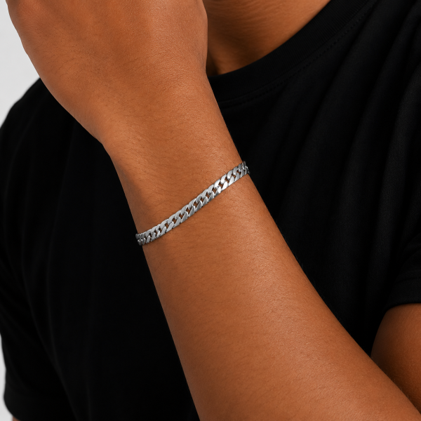 Alternative view of Borelli Silver Stainless Steel Snake Cuban Bracelet
