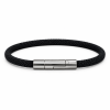 Borelli Silver Stainless Steel Black Cord Clasp Bracelet