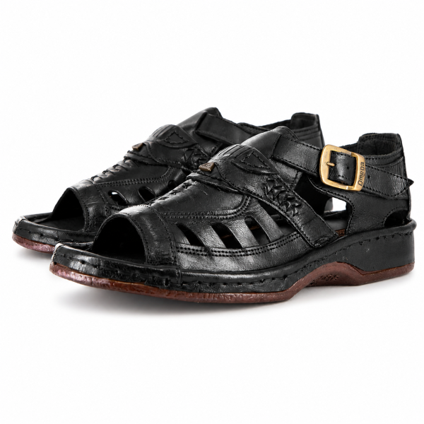 Omega Duna Black Buffalo Leather Sandal – Genuine Leather Unisex Sandal