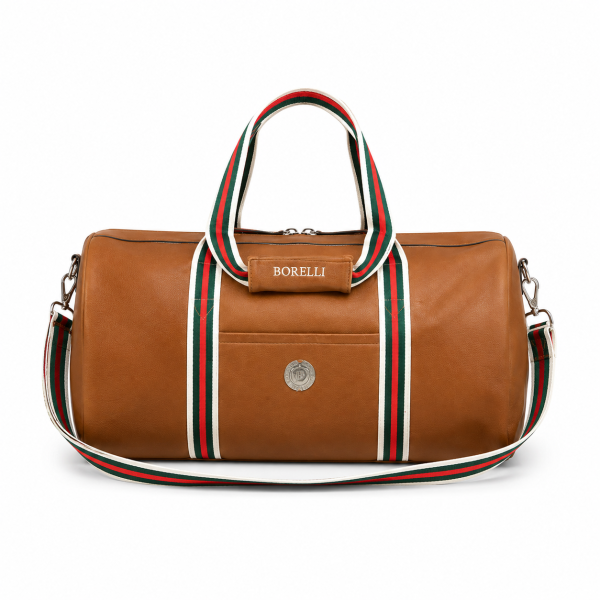 Borelli Sabatino Tan Duffel Bag – Premium Travel Bag with Signature Stripe