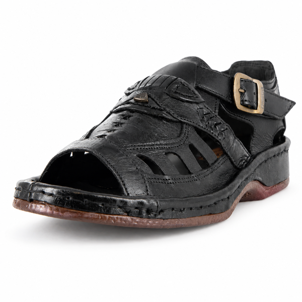 Alternative view of Omega Duna Black Buffalo Leather Sandal – Genuine Leather Unisex Sandal