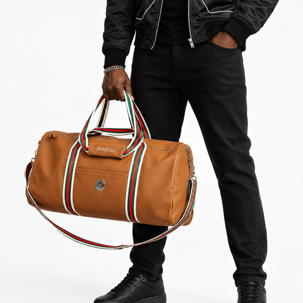 Alternative view of Borelli Sabatino Tan Duffel Bag – Premium Travel Bag with Signature Stripe