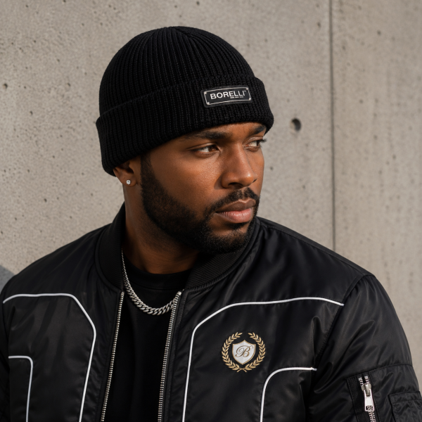 Alternative view of Borelli Gianluigi Black Ribbed Knit Beanie – Fleece-Lined Winter Beanie