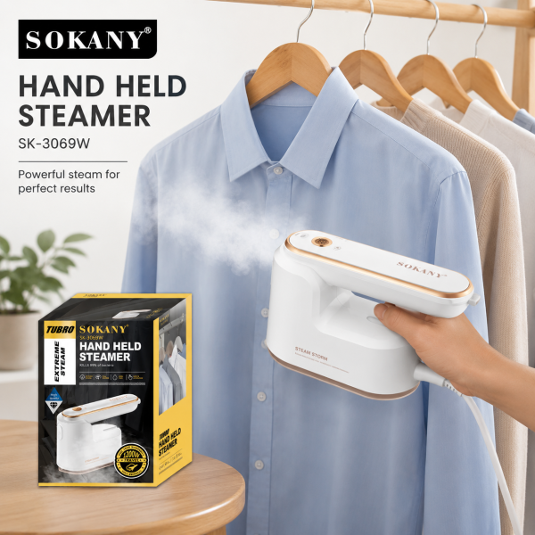 Alternative view of Sokany SK-3069 Portable 1200W Handheld Garment Steamer – White – 125ml Tank