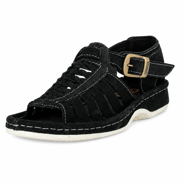 Omega Kgosi Black Suede Leather Sandal – Genuine Leather Unisex Sandal