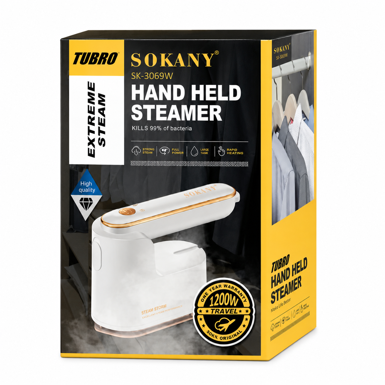 Sokany SK-3069 Portable 1200W Handheld Garment Steamer – White – 125ml Tank - Image 3