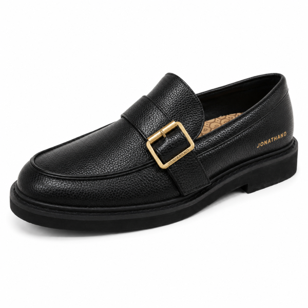 Jonathan D C62 Men’s Black Buckle Loafer – Smart Casual Slip-On Shoe