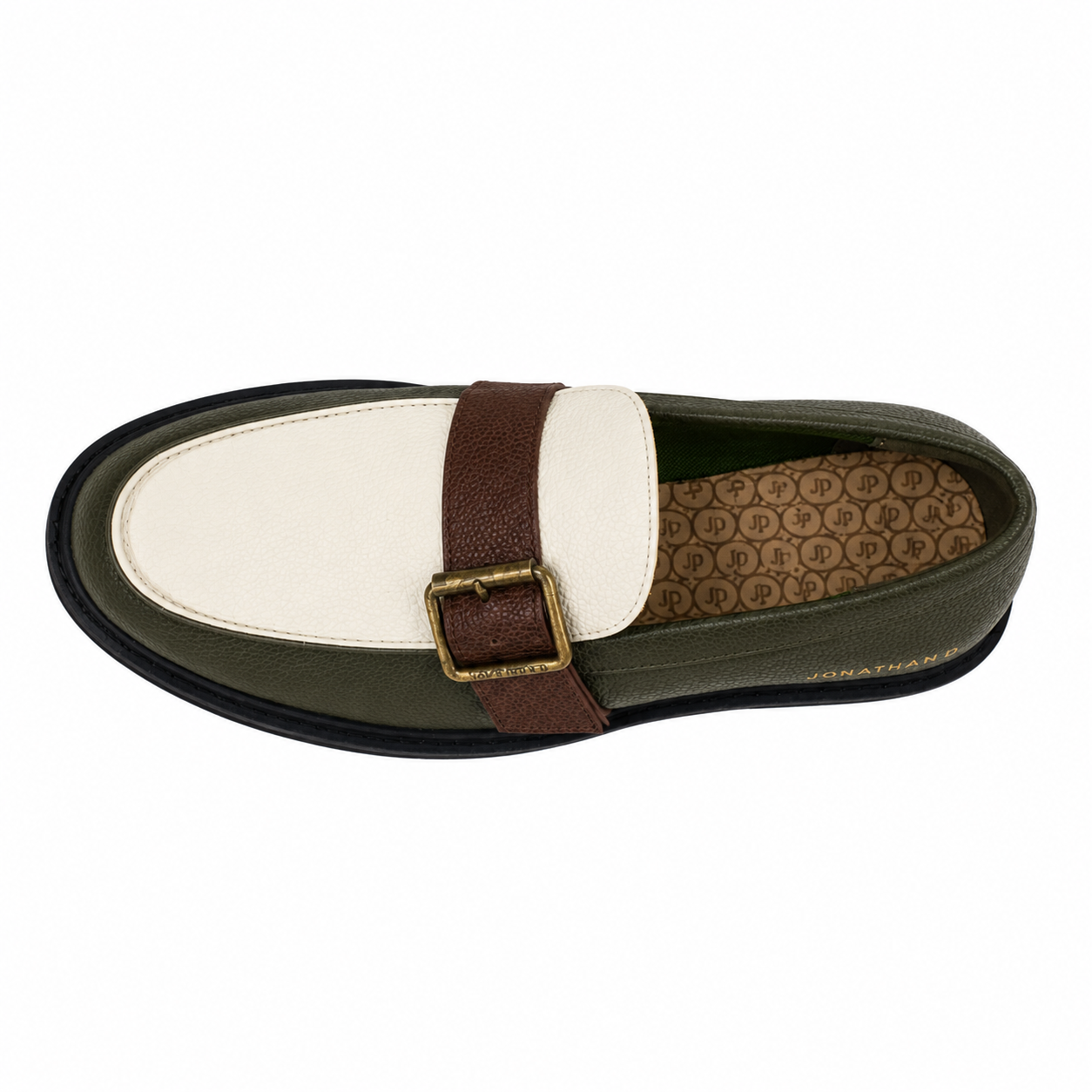 Jonathan D C69 Men’s Olive, Cream & Brown Buckle Loafer – Smart Casual Slip-On Shoe - Image 3