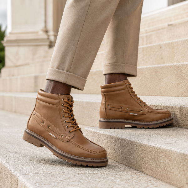 Alternative view of Jonathan D Men’s Tan High-Top Moc Boot – Rugged Lace-Up Casual Boot
