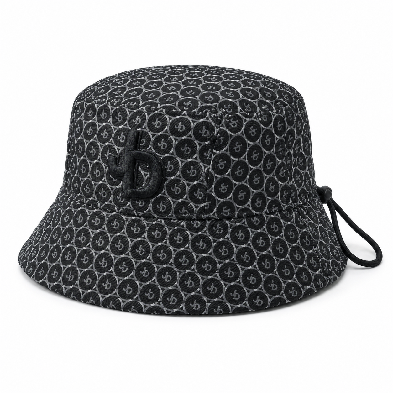 Jonathan D Rio Bucket Hat – Black | Monogram Drawcord Hat - Image 4