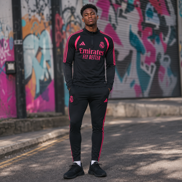 Alternative view of Real Madrid 2026/27 Black & Pink Half-Zip Tracksuit Set – PRE-ORDER | Premium Football Training Tracksuit
