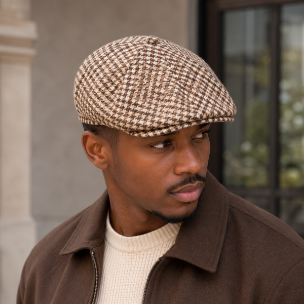 Alternative view of Jonathan D Cedric Flat Cap – Mocha | Ikepusi yeHoundstooth