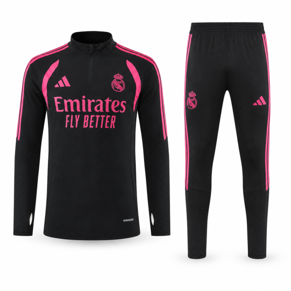 Real Madrid 2026/27 Black & Pink Half-Zip Tracksuit Set – PRE-ORDER | Premium Football Training Tracksuit - Image 3