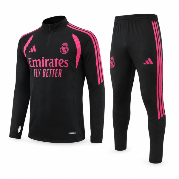 Real Madrid 2026/27 Black & Pink Half-Zip Tracksuit Set – PRE-ORDER | Premium Football Training Tracksuit