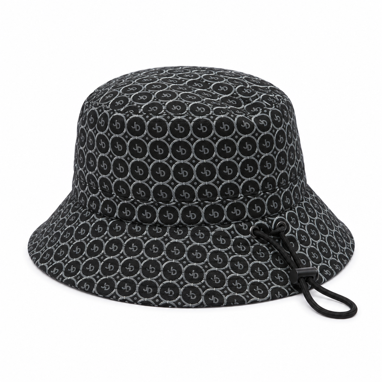 Jonathan D Rio Bucket Hat – Black | Monogram Drawcord Hat - Image 6