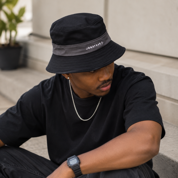 Alternative view of Jonathan D Marine Bucket Hat – Black | Two-Tone Casual Hat
