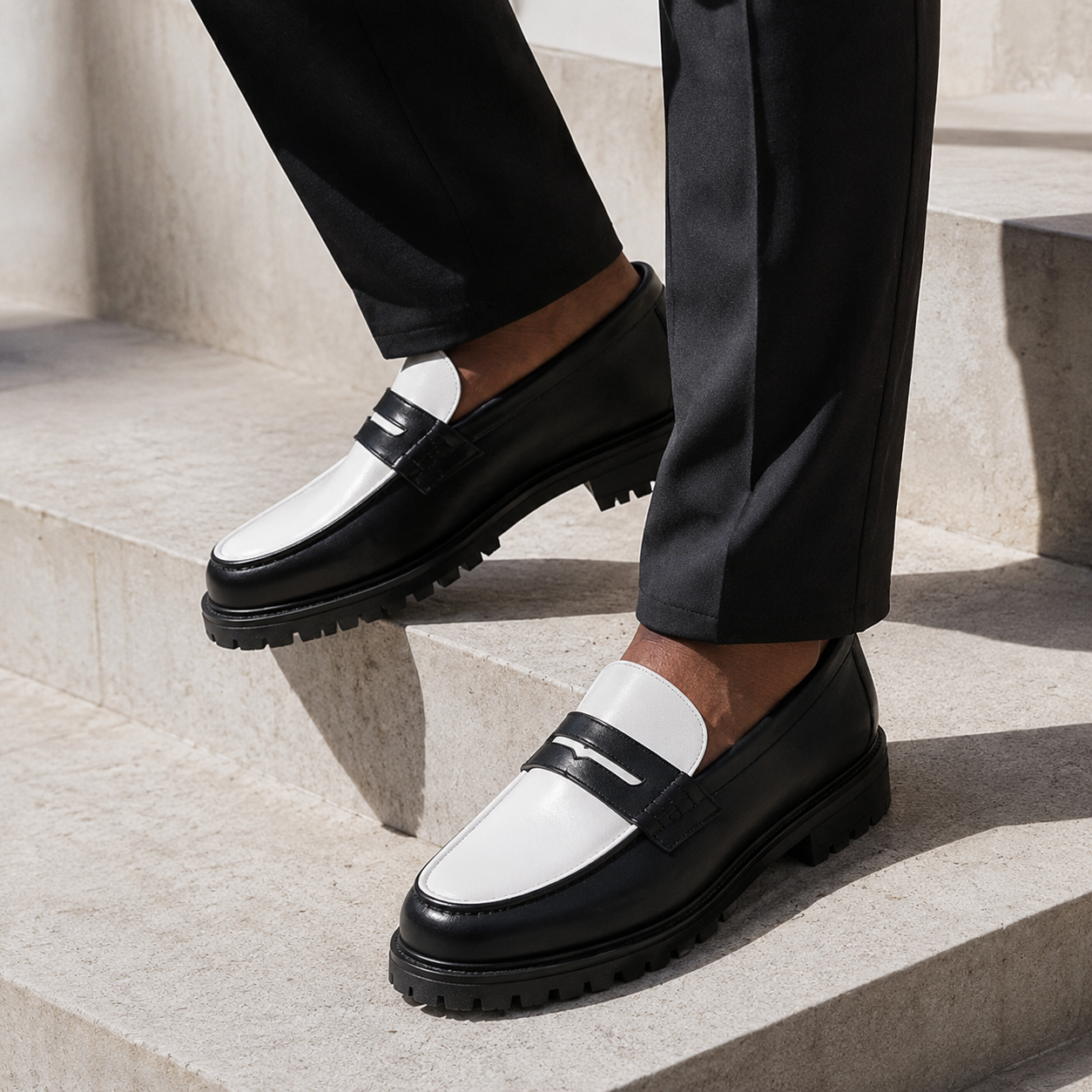 Jonathan D Penny Moc PU Loafer – Black/White - Image 2
