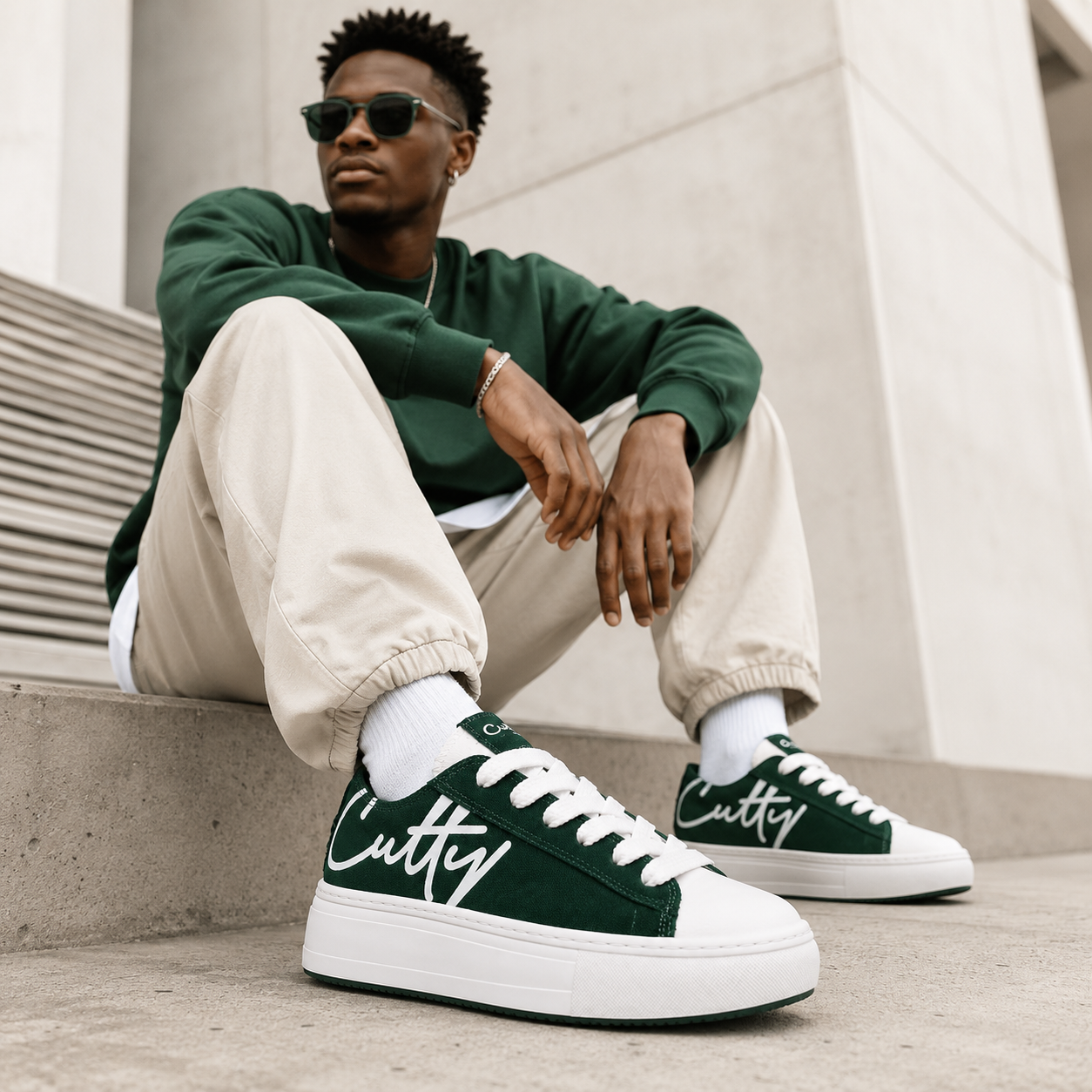 Cutty Tampa Low Sneakers – Green | Canvas Platform Sneakers - Image 2