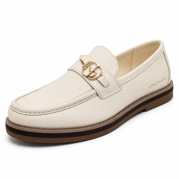 Jonathan D C35 Men’s Cream Monogram Loafer – Gold-Tone Detail | Sizes 6–10