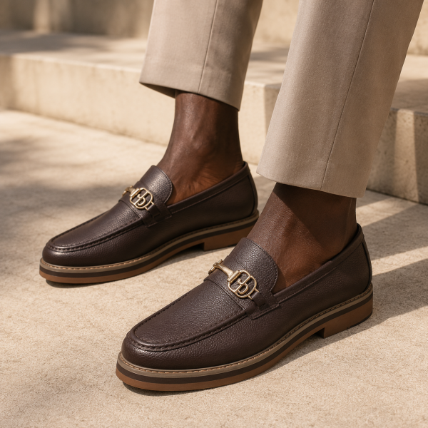 Alternative view of Jonathan D C34 Men’s Chocolate Brown Monogram Loafer – Gold-Tone Detail | Sizes 6–10