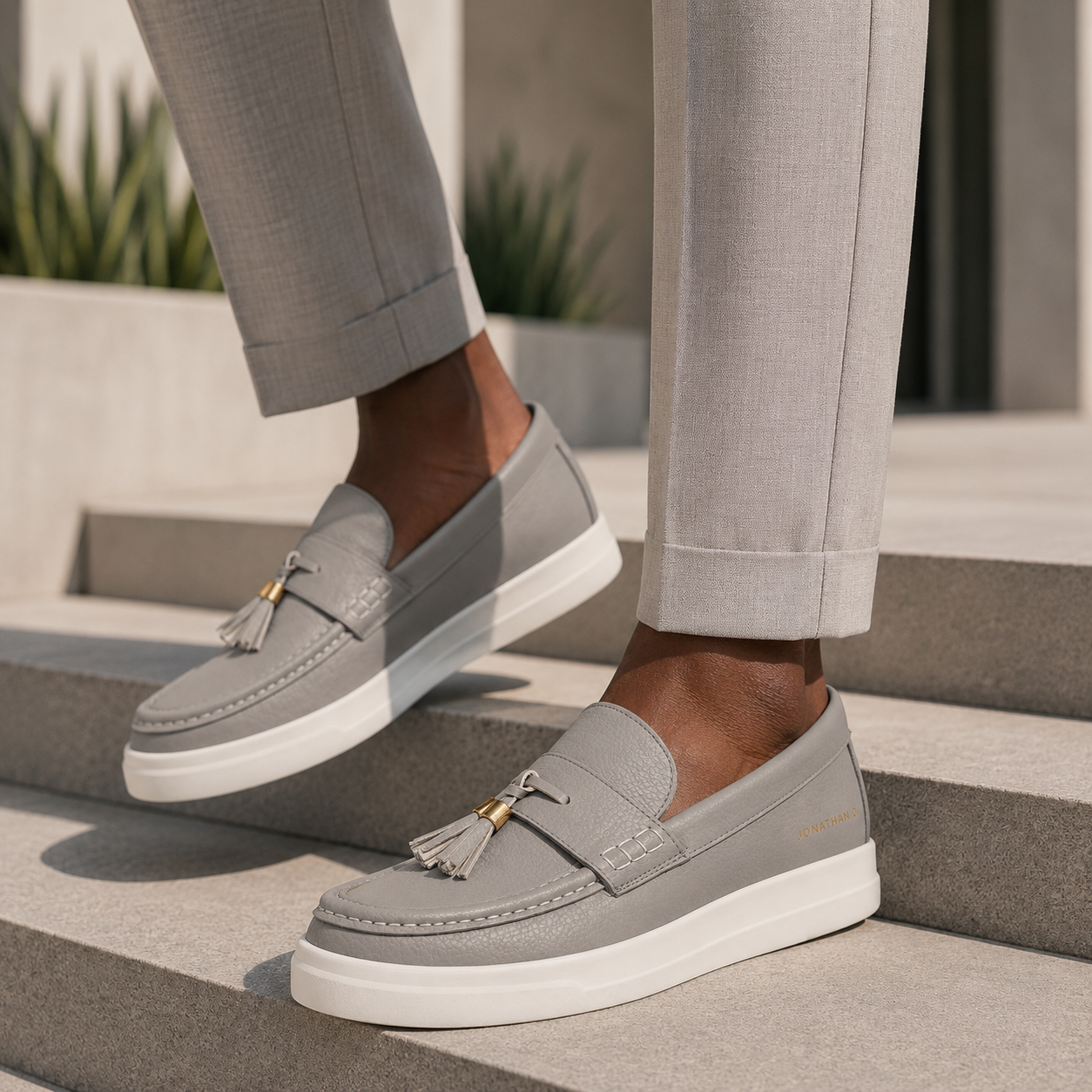 Jonathan D C32 Tassel Platform Loafer – Grey | Chunky Slip-On Shoe - Image 2