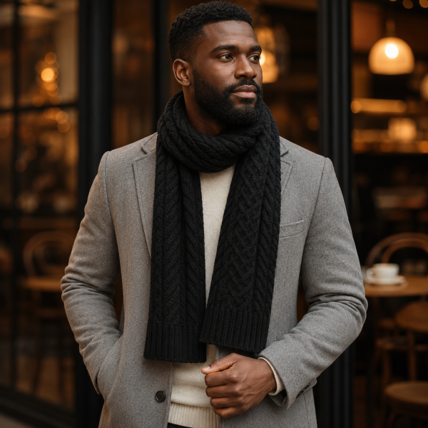 Jonathan D Wales Cable-Knit Scarf – Black
