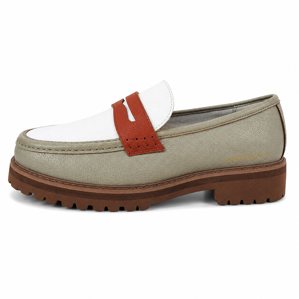 Jonathan D C7 Sage, White & Rust Moc Loafer – Chunky Sole Smart Casual Shoe - Image 3