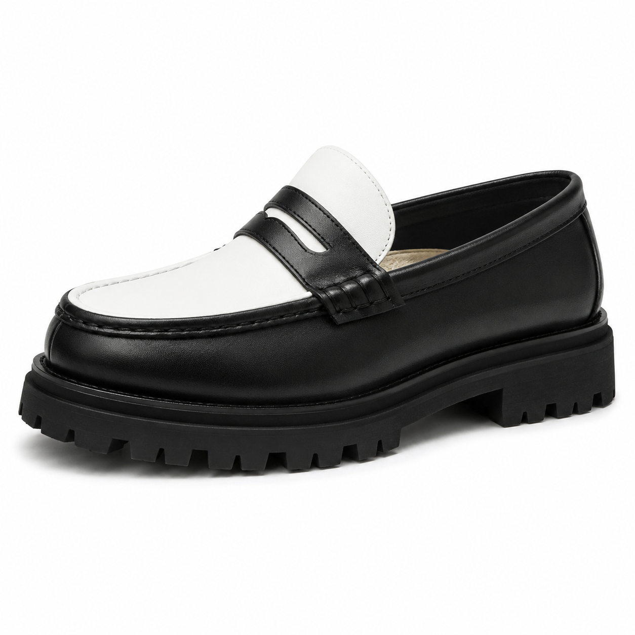 Jonathan D Penny Moc PU Loafer – Black/White - Image 5