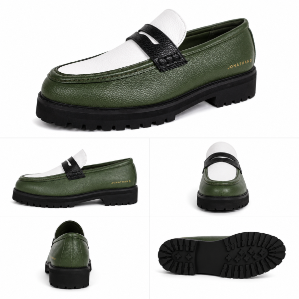 Jonathan D C57 Green, White & Black Pebble Moc Loafer – Chunky Sole Smart Casual Shoe - Image 4