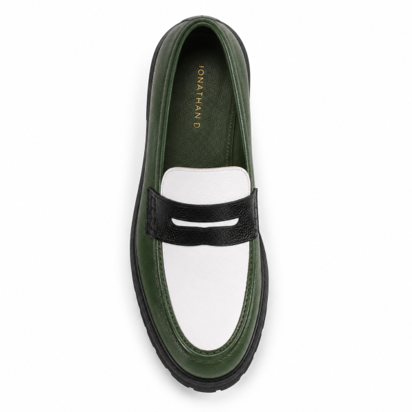 Jonathan D C57 Green, White & Black Pebble Moc Loafer – Chunky Sole Smart Casual Shoe - Image 6