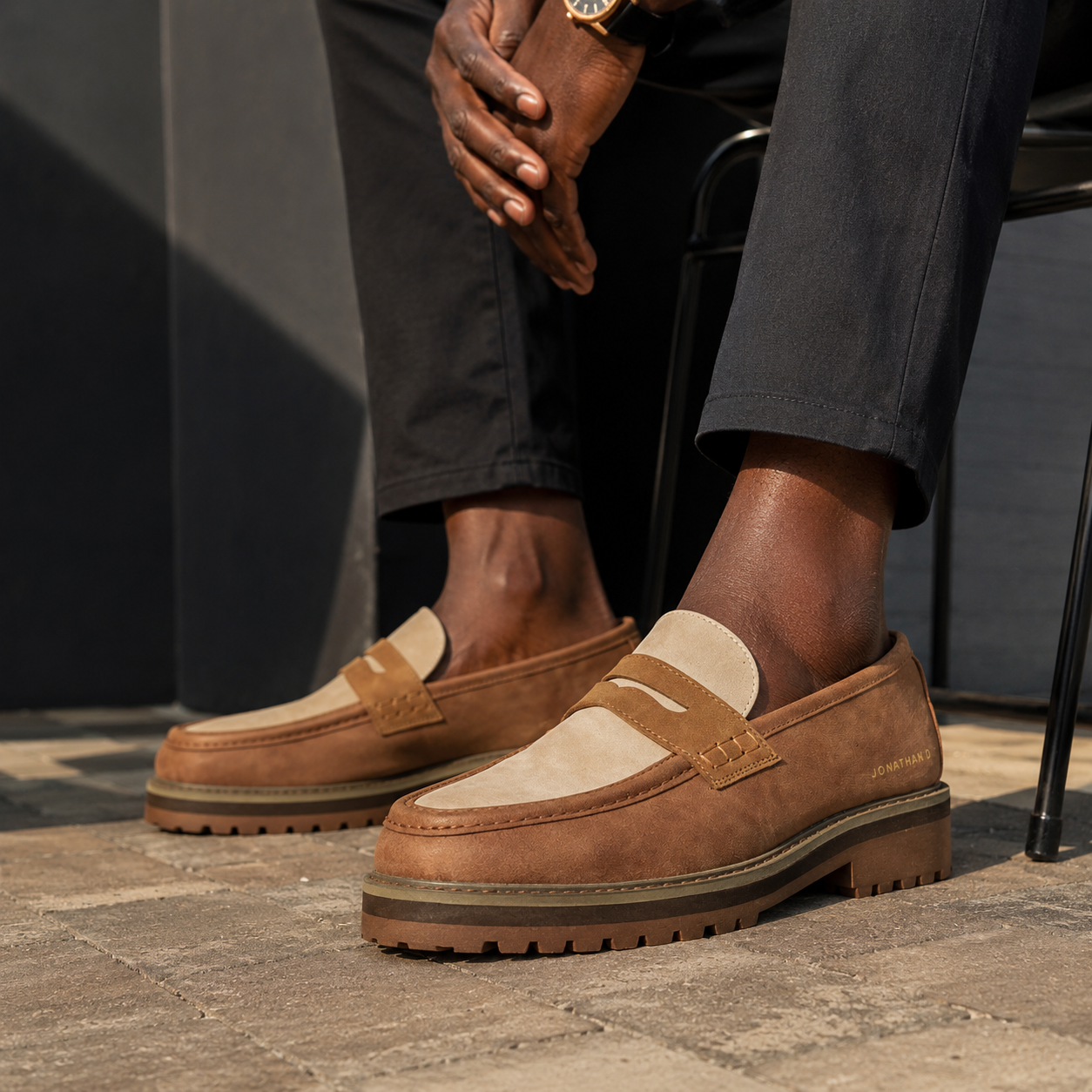 Jonathan D C14 Tan & Brown Two-Tone Moc Loafer – Chunky Sole Smart Casual Shoe - Image 2