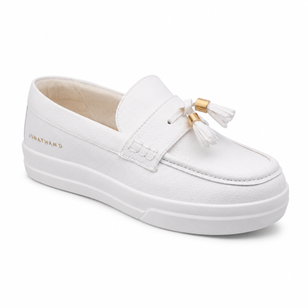 Jonathan D Tassel Platform Loafer – White | Chunky Smart Casual Shoe