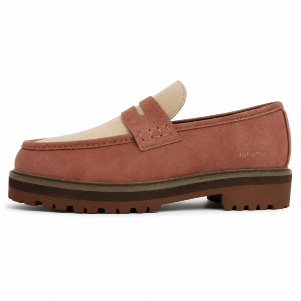 Jonathan D C30 Two-Tone Suede Moc Loafer – Dusty Pink Chunky Sole Smart Casual Shoe