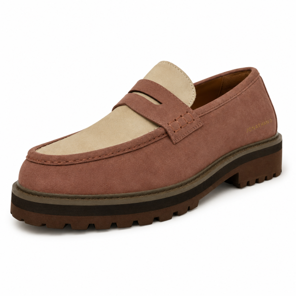 Jonathan D C30 Two-Tone Suede Moc Loafer – Dusty Pink Chunky Sole Smart Casual Shoe - Image 3
