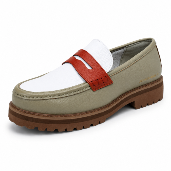 Jonathan D C7 Sage, White & Rust Moc Loafer – Chunky Sole Smart Casual Shoe
