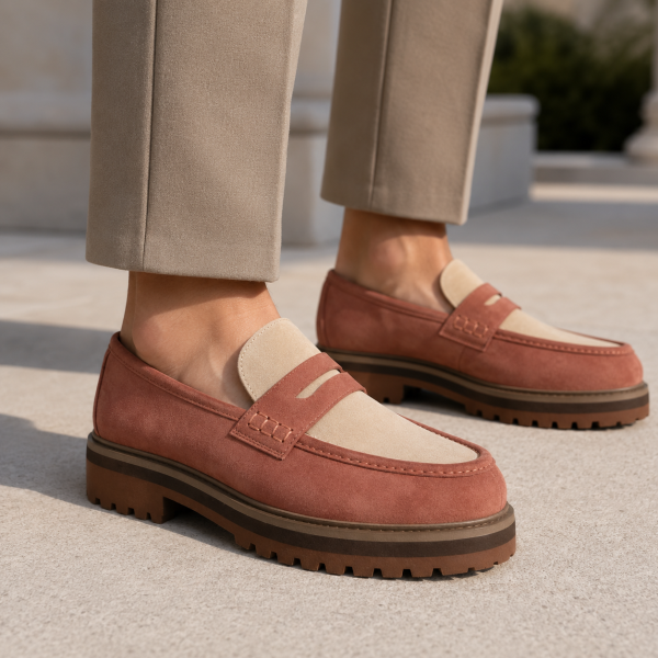Alternative view of Jonathan D C30 Two-Tone Suede Moc Loafer – Dusty Pink Chunky Sole Smart Casual Shoe