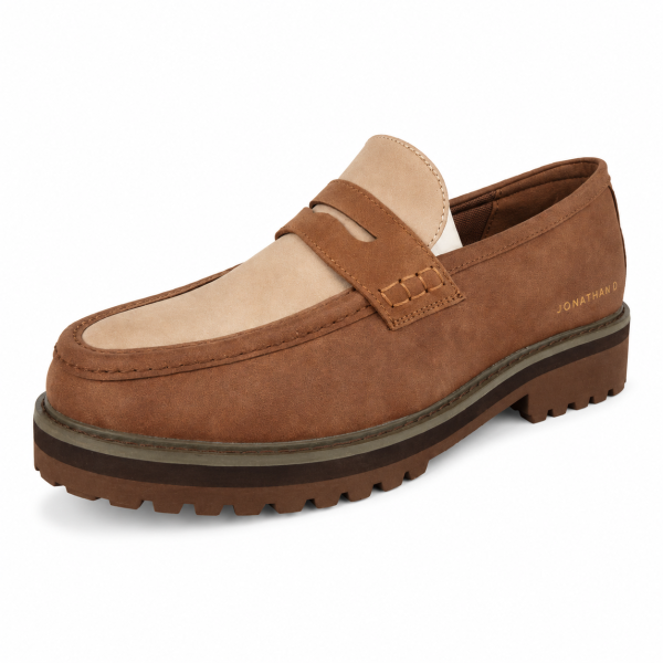 Jonathan D C14 Tan & Brown Two-Tone Moc Loafer – Chunky Sole Smart Casual Shoe - Image 3
