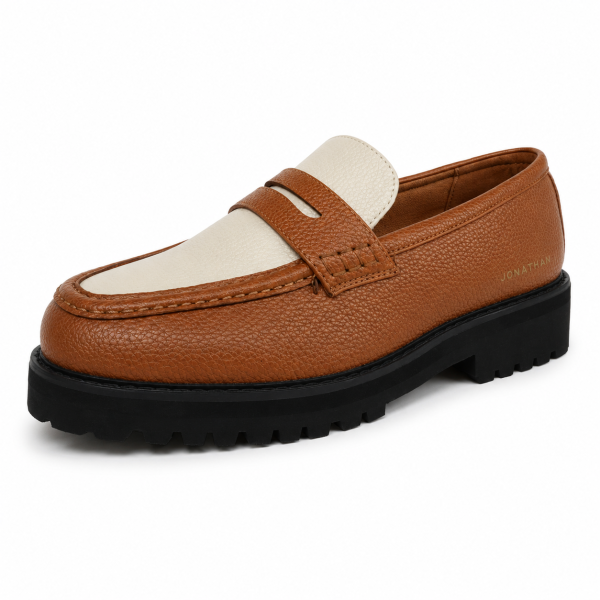 Jonathan D C64 Tan & Cream Pebble Moc Loafer – Chunky Sole Smart Casual Shoe - Image 3