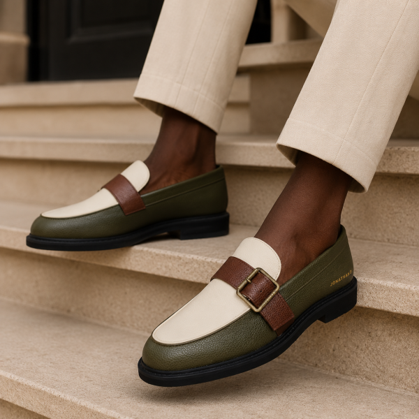 Alternative view of Jonathan D C69 Men’s Olive, Cream & Brown Buckle Loafer – Smart Casual Slip-On Shoe