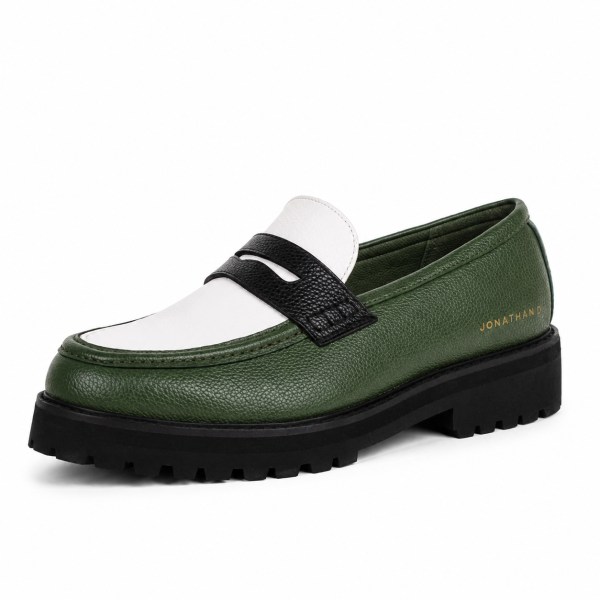 Jonathan D C57 Green, White & Black Pebble Moc Loafer – Chunky Sole Smart Casual Shoe - Image 8