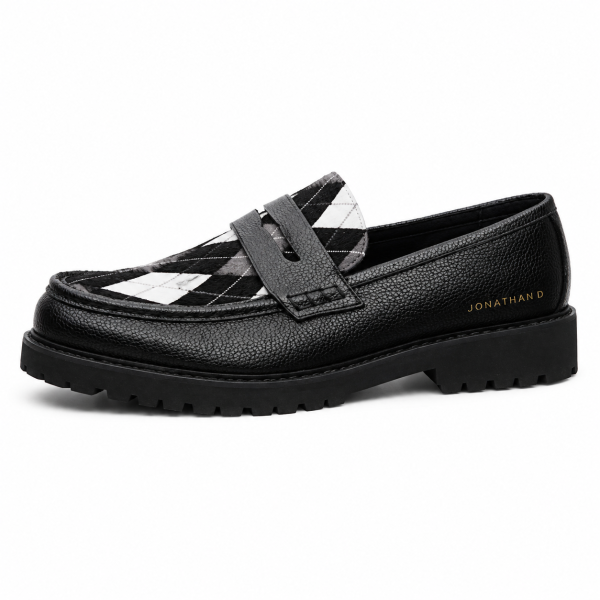 Jonathan D Argyle Print Chunky Loafer – Black | Smart Casual Slip-On Shoe - Image 3