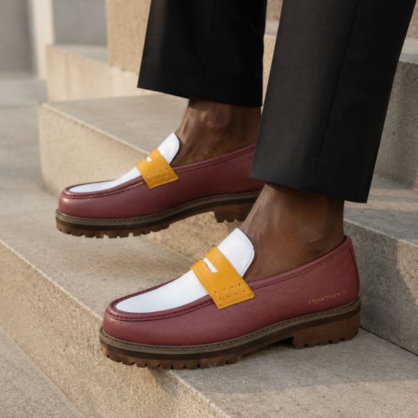 Alternative view of Jonathan D C29 Burgundy, White & Mustard Pebble Moc Loafer – Chunky Sole Smart Casual Shoe