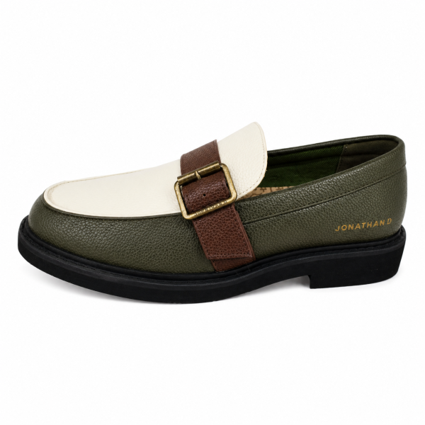Jonathan D C69 Men’s Olive, Cream & Brown Buckle Loafer – Smart Casual Slip-On Shoe - Image 5
