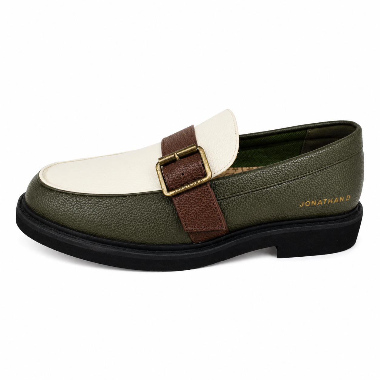 Jonathan D C69 Men’s Olive, Cream & Brown Buckle Loafer – Smart Casual Slip-On Shoe - Image 5