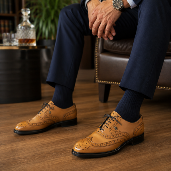 Alternative view of Crockett & Jones Biscuit Buff Calf Full Brogue Leather Shoes – 62.C15800A