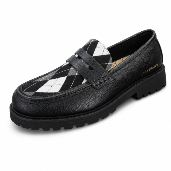 Jonathan D Argyle Print Chunky Loafer – Black | Smart Casual Slip-On Shoe