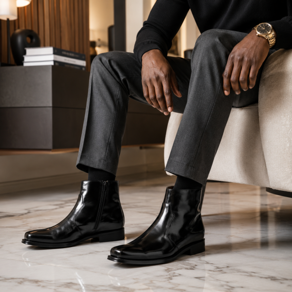 Alternative view of Crockett & Jones Black Glace Leather Ankle Boots – 62.C16691J