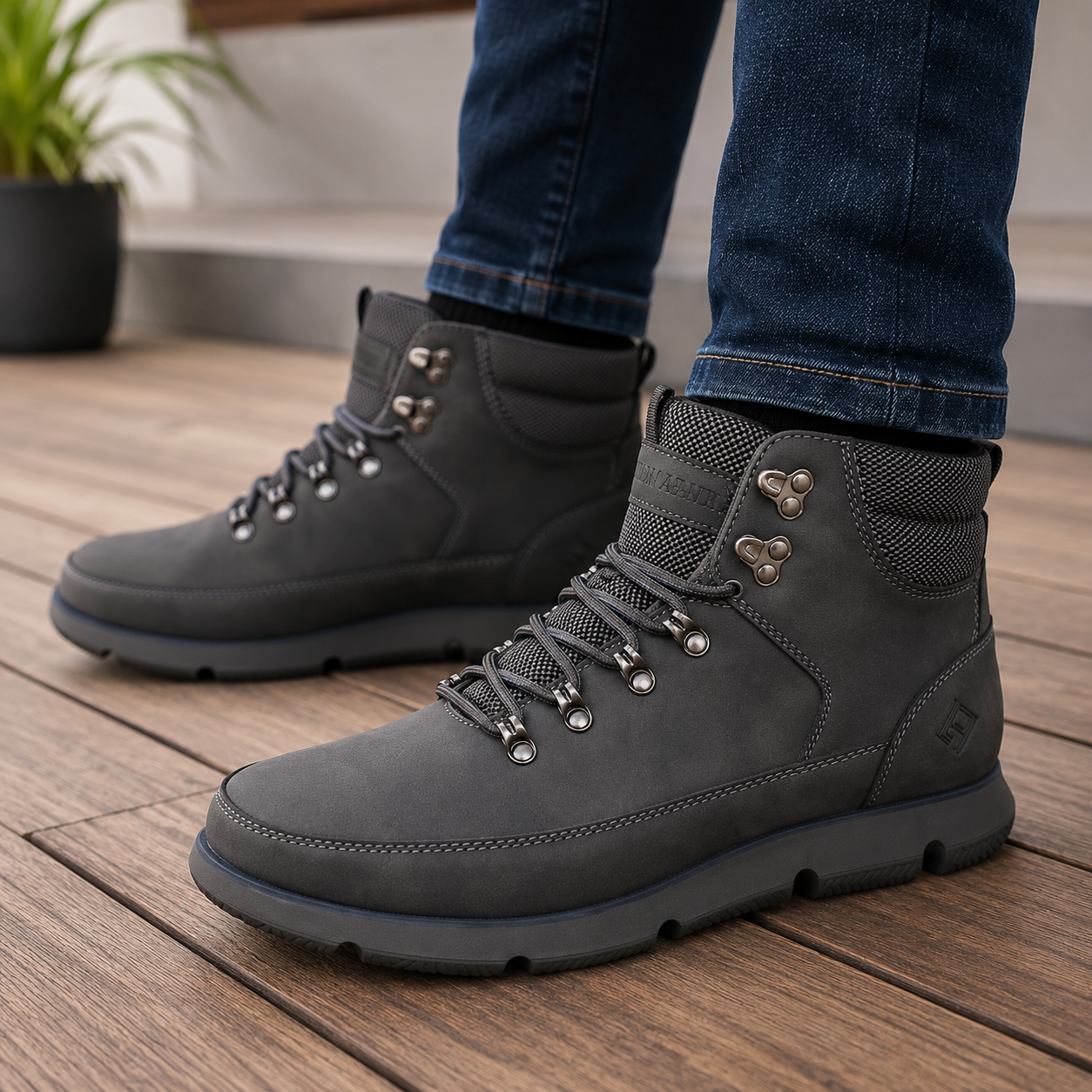 London Art LA018 Dark Grey Men’s Casual Lace-Up Boot - Image 2